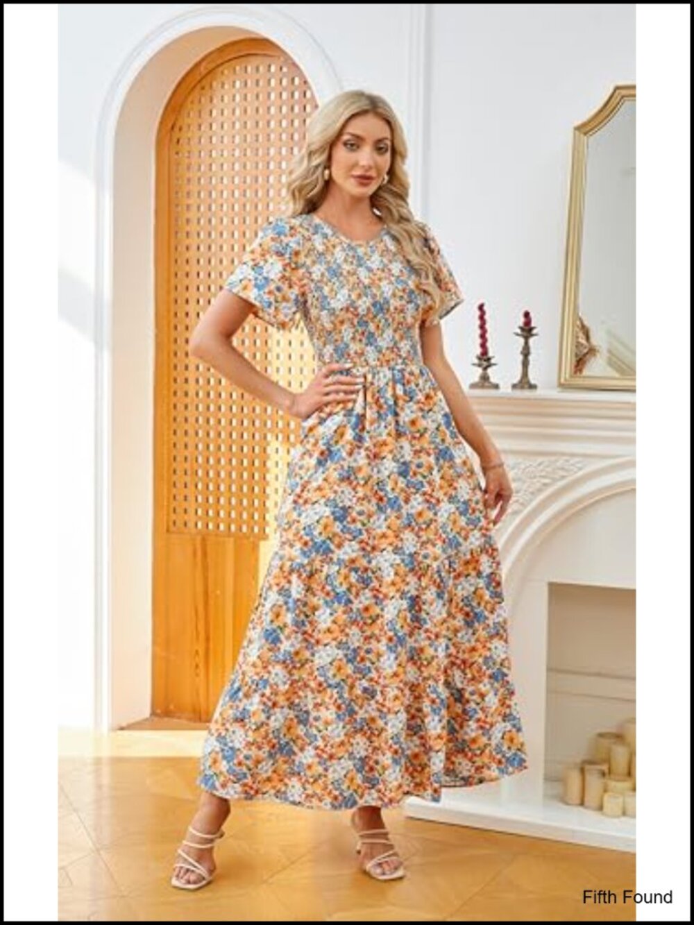 Women Floral Smocked Maxi Dress Flutter Sleeve Tiered Boho Casual Sundress Party - Picture 3 of 5